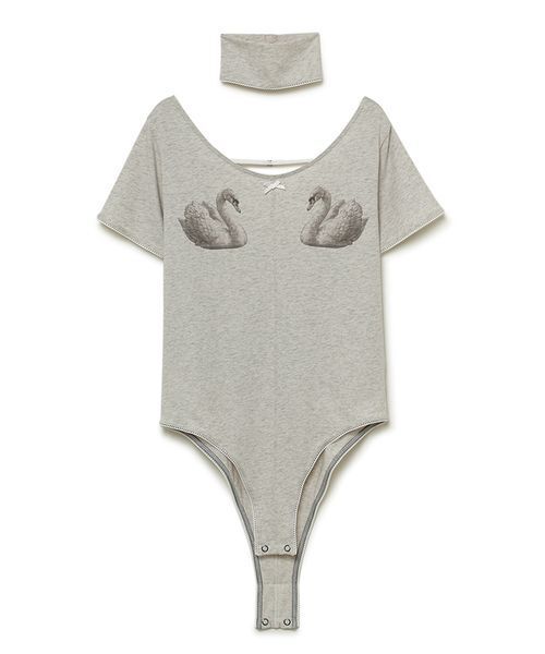 SORIN(ソリン )の「Swan Printed Choker Bodysuit/スワンプリント チョーカーボディスーツ(Tシャツ/カットソー・レディース・ネイビー/オートミール/ライラック・38)」の5枚目の写真