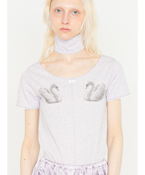 SORIN(ソリン )の「Swan Printed Choker Bodysuit/スワンプリント チョーカーボディスーツ(Tシャツ/カットソー・レディース・ネイビー/オートミール/ライラック・38)」の3枚目の写真