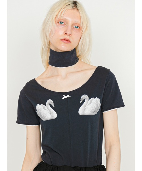 SORIN(ソリン )の「Swan Printed Choker Bodysuit/スワンプリント チョーカーボディスーツ(Tシャツ/カットソー・レディース・ネイビー/オートミール/ライラック・38)」の18枚目の写真