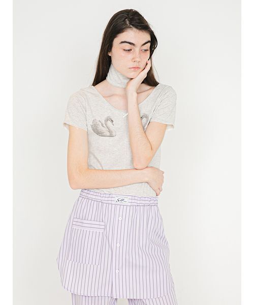 SORIN(ソリン )の「Swan Printed Choker Bodysuit/スワンプリント チョーカーボディスーツ(Tシャツ/カットソー・レディース・ネイビー/オートミール/ライラック・38)」の11枚目の写真