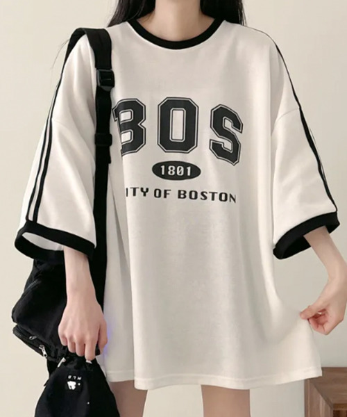 VIVID LADY（ビビッドレディー）の「配色ライン 半袖Tシャツ（Tシャツ/カットソー・レディース・アイボリー/ブラック/グリーン・FREE）」の4枚目の写真