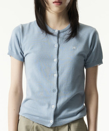 TCM button half knit cardigan (blue)