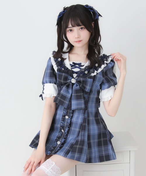 DearMyLove（ディアマイラブ）の「キラキラハートビジューリボンセーラーセットアップ（セットアップ・レディース・ブラック/ネイビー・3L/LARGE/MEDIUM）」の8枚目の写真