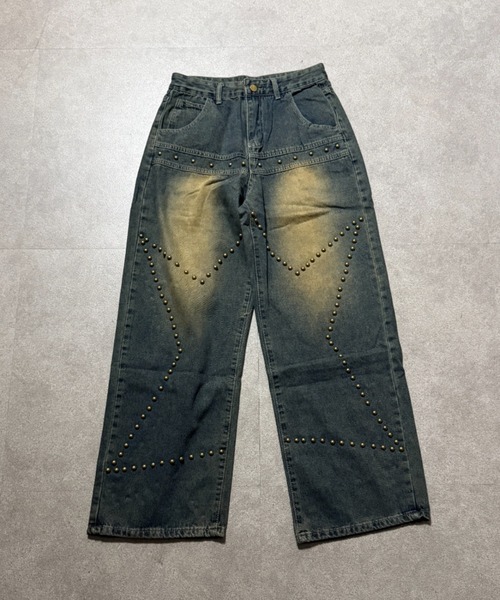 lilful(リルフル)の「【26年春夏新作】スタッズ付き スターモチーフ ウォッシュ加工 ワイドデニムパンツ(デニムパンツ・レディース・ライトブルー/ダークブルー・L/M)」の16枚目の写真