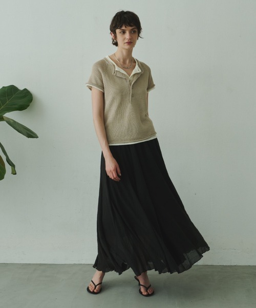 Plumel(プルメル)の「French Sleeve Knit T / フレンチスリーブニットTEE(ニット/セーター・レディース・ベージュ/ダークブラウン/アイボリー・MEDIUM)」の12枚目の写真