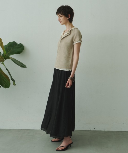 Plumel(プルメル)の「French Sleeve Knit T / フレンチスリーブニットTEE(ニット/セーター・レディース・ベージュ/ダークブラウン/アイボリー・MEDIUM)」の14枚目の写真