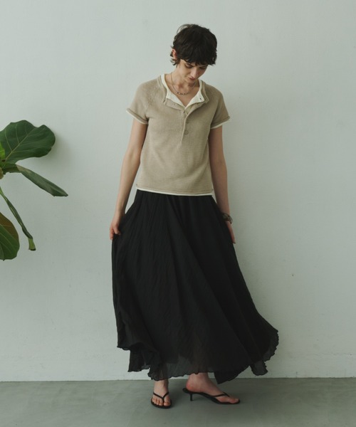 Plumel(プルメル)の「French Sleeve Knit T / フレンチスリーブニットTEE(ニット/セーター・レディース・ベージュ/ダークブラウン/アイボリー・MEDIUM)」の13枚目の写真