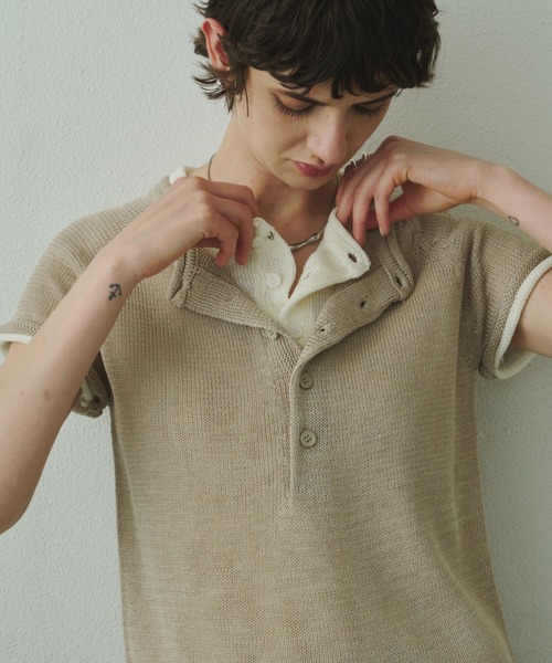 Plumel(プルメル)の「French Sleeve Knit T / フレンチスリーブニットTEE(ニット/セーター・レディース・ベージュ/ダークブラウン/アイボリー・MEDIUM)」の9枚目の写真
