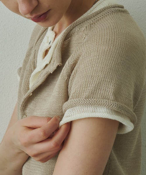Plumel(プルメル)の「French Sleeve Knit T / フレンチスリーブニットTEE(ニット/セーター・レディース・ベージュ/ダークブラウン/アイボリー・MEDIUM)」の10枚目の写真