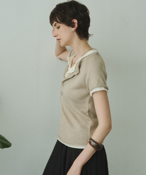 Plumel(プルメル)の「French Sleeve Knit T / フレンチスリーブニットTEE(ニット/セーター・レディース・ベージュ/ダークブラウン/アイボリー・MEDIUM)」の6枚目の写真