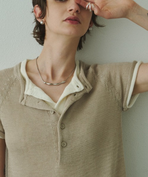 Plumel(プルメル)の「French Sleeve Knit T / フレンチスリーブニットTEE(ニット/セーター・レディース・ベージュ/ダークブラウン/アイボリー・MEDIUM)」の11枚目の写真