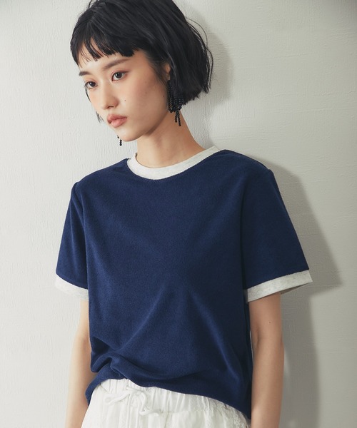 ANOTHER S(アナザーエス)の「パイルリンガー半袖トップス(Tシャツ/カットソー・レディース・ブルー/ネイビー/オートミール/ピンク・M)」の14枚目の写真