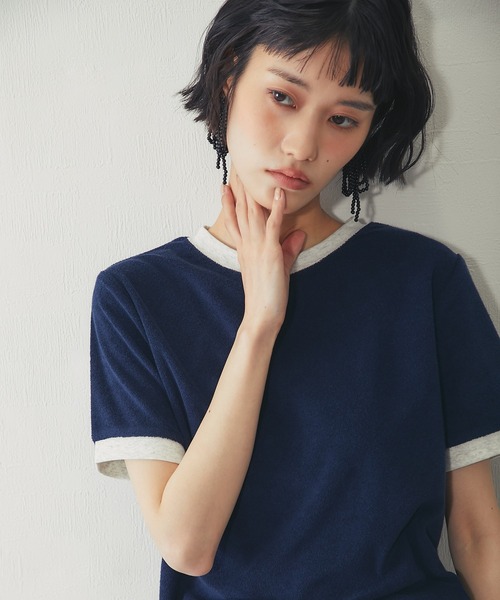 ANOTHER S(アナザーエス)の「パイルリンガー半袖トップス(Tシャツ/カットソー・レディース・ブルー/ネイビー/オートミール/ピンク・M)」の10枚目の写真