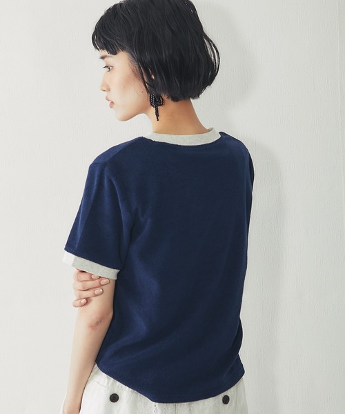 ANOTHER S(アナザーエス)の「パイルリンガー半袖トップス(Tシャツ/カットソー・レディース・ブルー/ネイビー/オートミール/ピンク・M)」の12枚目の写真