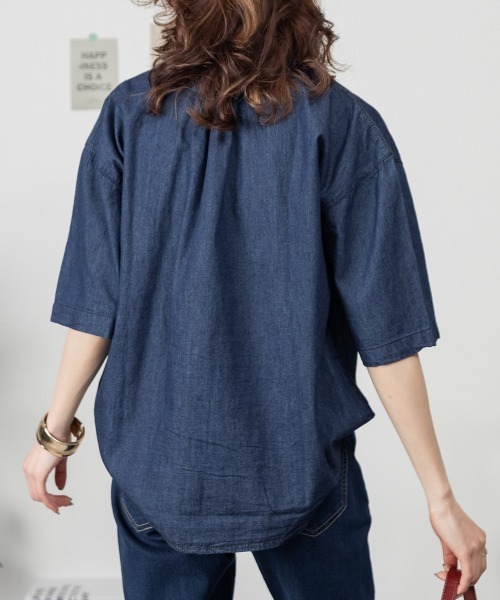 RCD(アールシーディー)の「エアリーデニムスタンドカラーシャツ(シャツ/ブラウス・レディース・ネイビー/ワンウォッシュ・M-L/LL~3L/4L~5L)」の13枚目の写真