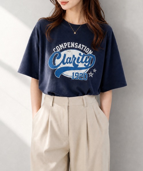 aimoha（アイモハ）の「ヴィンテージロゴプリントTシャツ（Tシャツ/カットソー・レディース・ブラック/ダークグレー/ネイビー/ホワイト/ライトグレー・FREE）」の5枚目の写真