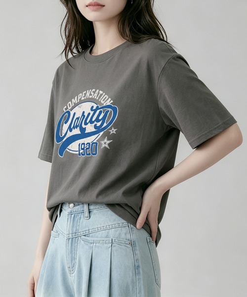 aimoha（アイモハ）の「ヴィンテージロゴプリントTシャツ（Tシャツ/カットソー・レディース・ブラック/ダークグレー/ネイビー/ホワイト/ライトグレー・FREE）」の7枚目の写真