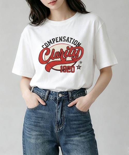 aimoha（アイモハ）の「ヴィンテージロゴプリントTシャツ（Tシャツ/カットソー・レディース・ブラック/ダークグレー/ネイビー/ホワイト/ライトグレー・FREE）」の6枚目の写真