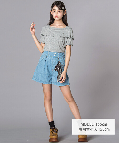 ZIDDY（ジディ）の「オフショル風Tシャツ(130~160cm)（Tシャツ/カットソー・キッズ・オフホワイト/グレー・140cm/FREE/150cm/130cm）」の4枚目の写真