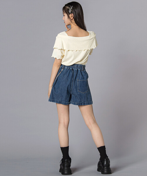 ZIDDY（ジディ）の「オフショル風Tシャツ(130~160cm)（Tシャツ/カットソー・キッズ・オフホワイト/グレー・140cm/FREE/150cm/130cm）」の5枚目の写真