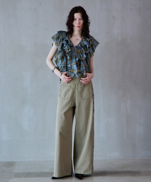 MAISON SPECIAL(メゾンスペシャル)の「Ruffle Check Shirts/ラッフルチェックシャツ(シャツ/ブラウス・レディース・ブルー/ブラック/ホワイト・FREE)」の10枚目の写真