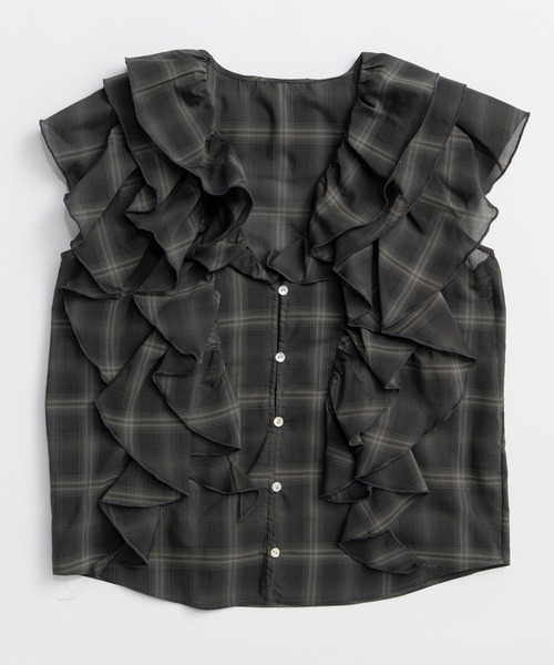 MAISON SPECIAL(メゾンスペシャル)の「Ruffle Check Shirts/ラッフルチェックシャツ(シャツ/ブラウス・レディース・ブルー/ブラック/ホワイト・FREE)」の9枚目の写真