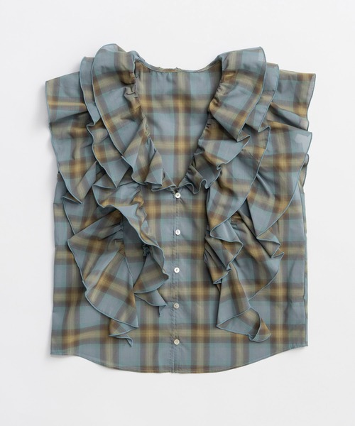 MAISON SPECIAL(メゾンスペシャル)の「Ruffle Check Shirts/ラッフルチェックシャツ(シャツ/ブラウス・レディース・ブルー/ブラック/ホワイト・FREE)」の7枚目の写真