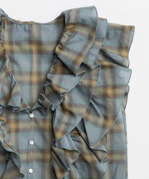 MAISON SPECIAL(メゾンスペシャル)の「Ruffle Check Shirts/ラッフルチェックシャツ(シャツ/ブラウス・レディース・ブルー/ブラック/ホワイト・FREE)」の6枚目の写真