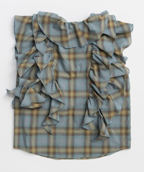 MAISON SPECIAL(メゾンスペシャル)の「Ruffle Check Shirts/ラッフルチェックシャツ(シャツ/ブラウス・レディース・ブルー/ブラック/ホワイト・FREE)」の5枚目の写真