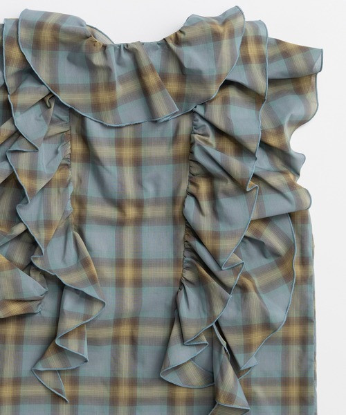 MAISON SPECIAL(メゾンスペシャル)の「Ruffle Check Shirts/ラッフルチェックシャツ(シャツ/ブラウス・レディース・ブルー/ブラック/ホワイト・FREE)」の4枚目の写真