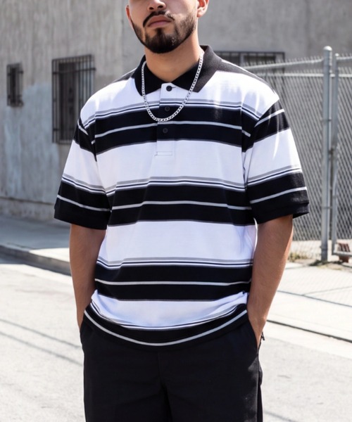 Cal Top(キャルトップ)の「【T19】【Cal Top/キャルトップ】STRIPE POLO SHIRTS(ポロシャツ・メンズ・ブラウン/ブラック/チャコールグレー・SMALL/MEDIUM/LARGE/X-LARGE)」の2枚目の写真