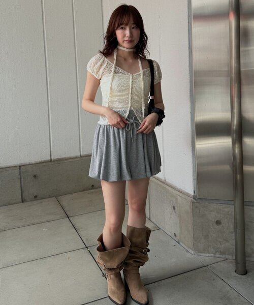 mline（エムライン）の「[mline]フレンチギャザーレース チョーカートップス（Tシャツ/カットソー・レディース・ブラック/アイボリー/オフホワイト/ピンク/カーキ・FREE）」の16枚目の写真