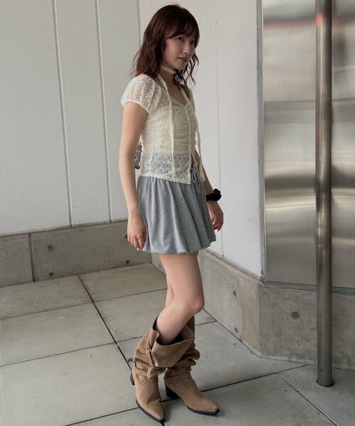 mline（エムライン）の「[mline]フレンチギャザーレース チョーカートップス（Tシャツ/カットソー・レディース・ブラック/アイボリー/オフホワイト/ピンク/カーキ・FREE）」の17枚目の写真