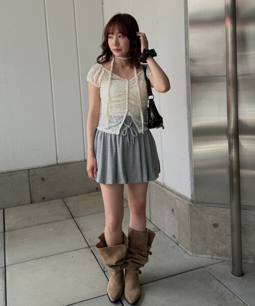 mline（エムライン）の「[mline]フレンチギャザーレース チョーカートップス（Tシャツ/カットソー・レディース・ブラック/アイボリー/オフホワイト/ピンク/カーキ・FREE）」の18枚目の写真