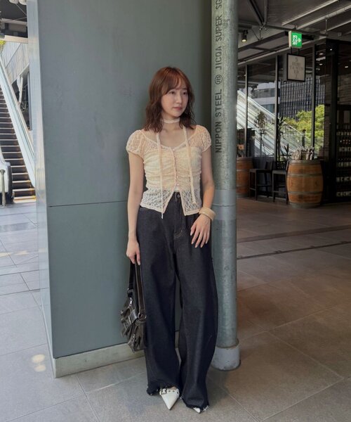 mline（エムライン）の「[mline]フレンチギャザーレース チョーカートップス（Tシャツ/カットソー・レディース・ブラック/アイボリー/オフホワイト/ピンク/カーキ・FREE）」の20枚目の写真