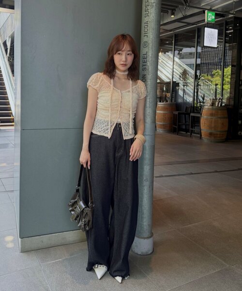 mline（エムライン）の「[mline]フレンチギャザーレース チョーカートップス（Tシャツ/カットソー・レディース・ブラック/アイボリー/オフホワイト/ピンク/カーキ・FREE）」の13枚目の写真