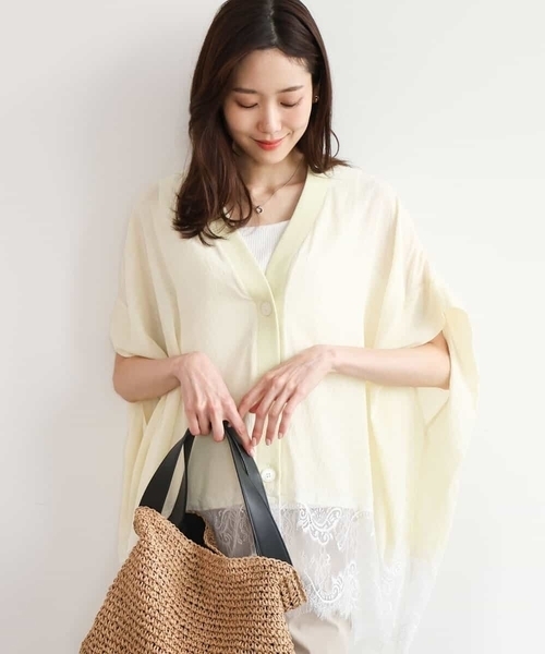 MK MICHEL KLEIN（エムケーミッシェルクラン）の「[洗える]ヘムレースゆるシルエットカーディガン（カーディガン/ボレロ・レディース・ブラック/アイボリー/ライトイエロー・38）」の3枚目の写真