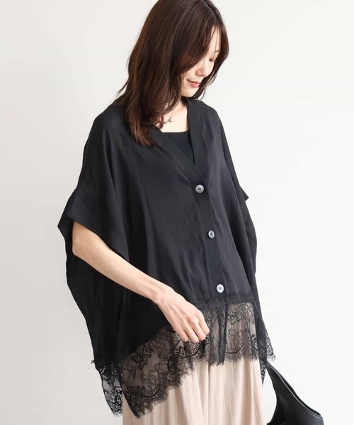 MK MICHEL KLEIN（エムケーミッシェルクラン）の「[洗える]ヘムレースゆるシルエットカーディガン（カーディガン/ボレロ・レディース・ブラック/アイボリー/ライトイエロー・38）」の4枚目の写真