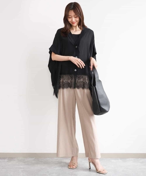 MK MICHEL KLEIN（エムケーミッシェルクラン）の「[洗える]ヘムレースゆるシルエットカーディガン（カーディガン/ボレロ・レディース・ブラック/アイボリー/ライトイエロー・38）」の8枚目の写真