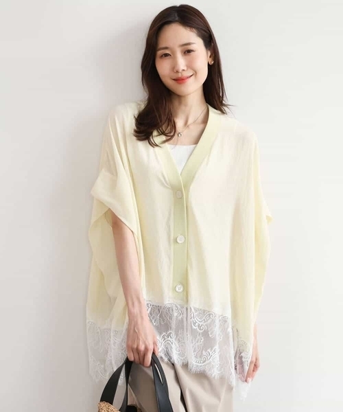 MK MICHEL KLEIN（エムケーミッシェルクラン）の「[洗える]ヘムレースゆるシルエットカーディガン（カーディガン/ボレロ・レディース・ブラック/アイボリー/ライトイエロー・38）」の10枚目の写真