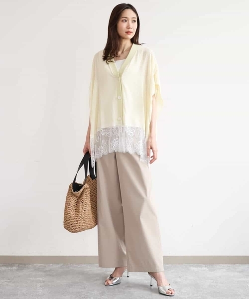 MK MICHEL KLEIN（エムケーミッシェルクラン）の「[洗える]ヘムレースゆるシルエットカーディガン（カーディガン/ボレロ・レディース・ブラック/アイボリー/ライトイエロー・38）」の14枚目の写真