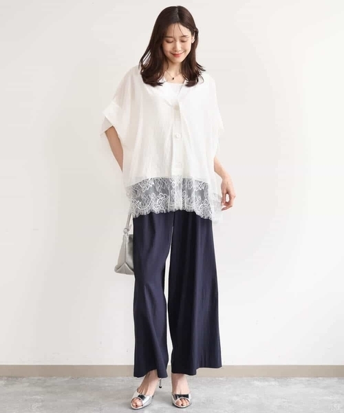 MK MICHEL KLEIN（エムケーミッシェルクラン）の「[洗える]ヘムレースゆるシルエットカーディガン（カーディガン/ボレロ・レディース・ブラック/アイボリー/ライトイエロー・38）」の19枚目の写真