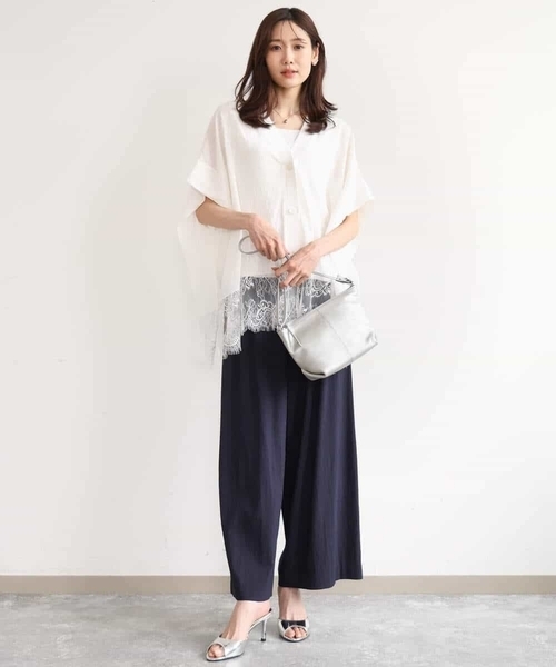 MK MICHEL KLEIN（エムケーミッシェルクラン）の「[洗える]ヘムレースゆるシルエットカーディガン（カーディガン/ボレロ・レディース・ブラック/アイボリー/ライトイエロー・38）」の20枚目の写真