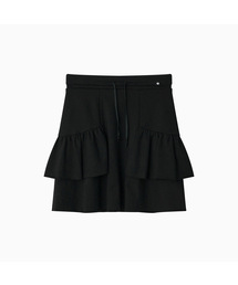 SHIRRING MIDI BANDING SKIRT, BLACK