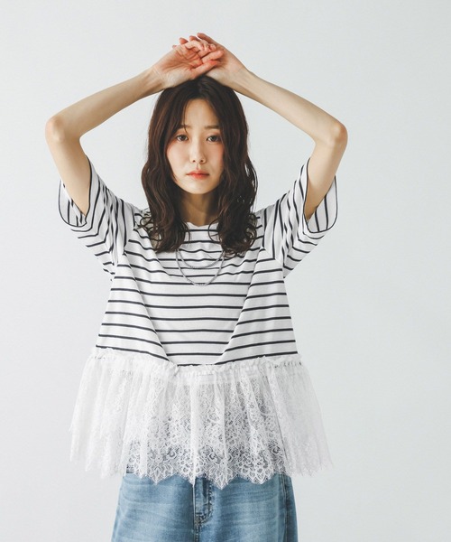 GLOBAL WORK(グローバルワーク)の「フローズン裾フリル切り替えTシャツ/872700(Tシャツ/カットソー・レディース・ブラック×ホワイト/ライトグリーン/ブラック/オフホワイト・MEDIUM/LARGE)」の3枚目の写真