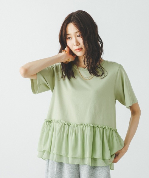 GLOBAL WORK(グローバルワーク)の「フローズン裾フリル切り替えTシャツ/872700(Tシャツ/カットソー・レディース・ブラック×ホワイト/ライトグリーン/ブラック/オフホワイト・MEDIUM/LARGE)」の4枚目の写真