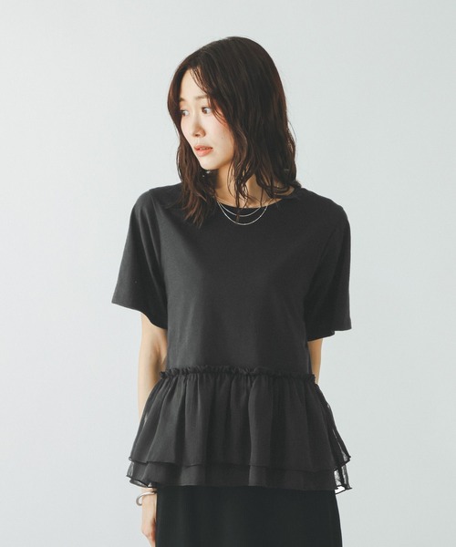 GLOBAL WORK(グローバルワーク)の「フローズン裾フリル切り替えTシャツ/872700(Tシャツ/カットソー・レディース・ブラック×ホワイト/ライトグリーン/ブラック/オフホワイト・MEDIUM/LARGE)」の11枚目の写真