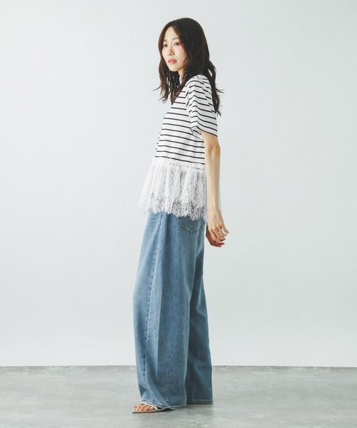 GLOBAL WORK(グローバルワーク)の「フローズン裾フリル切り替えTシャツ/872700(Tシャツ/カットソー・レディース・ブラック×ホワイト/ライトグリーン/ブラック/オフホワイト・MEDIUM/LARGE)」の14枚目の写真
