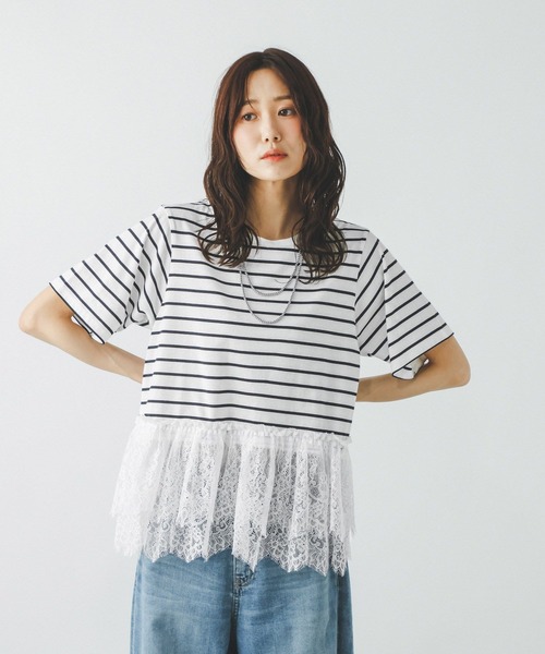 GLOBAL WORK(グローバルワーク)の「フローズン裾フリル切り替えTシャツ/872700(Tシャツ/カットソー・レディース・ブラック×ホワイト/ライトグリーン/ブラック/オフホワイト・MEDIUM/LARGE)」の15枚目の写真