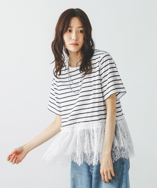 GLOBAL WORK(グローバルワーク)の「フローズン裾フリル切り替えTシャツ/872700(Tシャツ/カットソー・レディース・ブラック×ホワイト/ライトグリーン/ブラック/オフホワイト・MEDIUM/LARGE)」の16枚目の写真